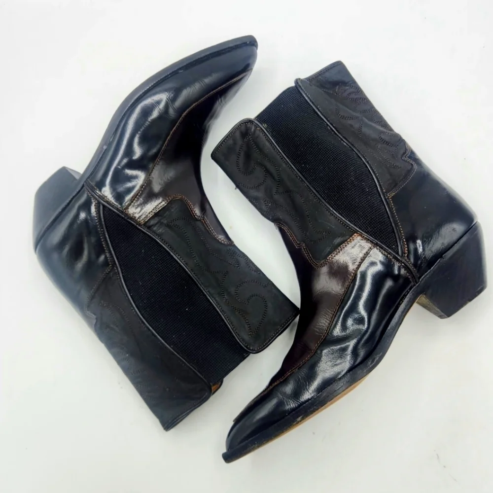 Donald  J Pilner Vintage Western Couture Leather Black Brown Boots SZ 7 - Picture 11 of 16